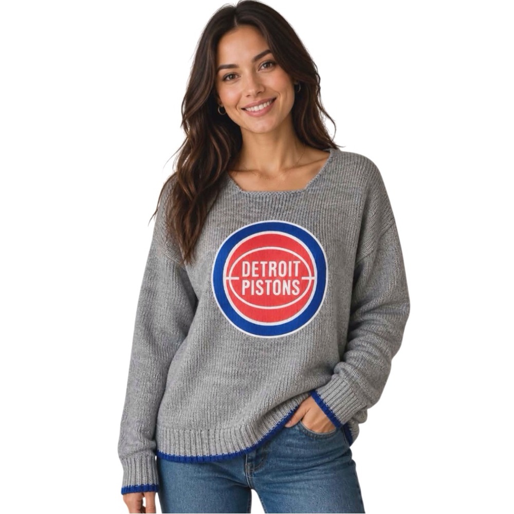 Detroit Pistons Womens Sweater Size Large All Laced Up Back Touch NBA New